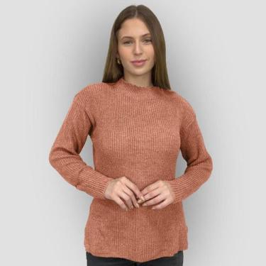 Imagem de Blusa Feminina Tricô Macia Basica Manga Longa Veste Legging Inverno Ca