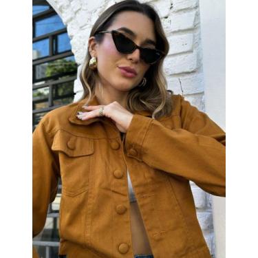 Imagem de Jaqueta Jeans Feminina Botão Encapado Tendência Da Moda - liberty.moda