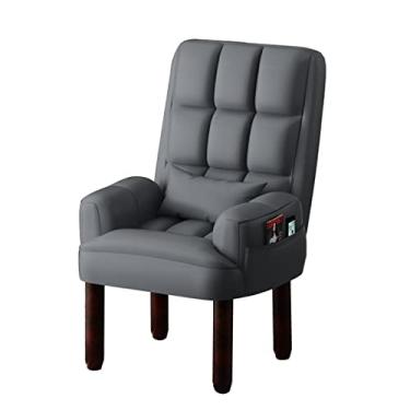 Imagem de AkosOL Cadeira de escritório com encosto ajustável, cadeira de sofá preguiçosa com braço, cadeiras estofadas com madeira sola, encosto de cabeça ajustável, cadeira de sala de estar, cinza escuro