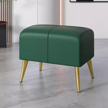 Imagem de AkosOL Banco quadrado de couro moderno para pés pufe para sofá, sala de estar, quarto, banco estofado com pernas douradas, banco de descanso para os pés de lazer, verde