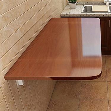 Imagem de Mesa de montagem na parede, mesa multifuncional dobrável para computador portátil, para casa, escritório (cor: branco, tamanho: 100 x 50 cm/39,3 x 19,6 pol) (cor teca 70 x 40 cm/27,5 x 15,7 pol.)