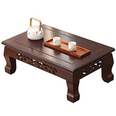 Imagem de AkosOL Mesa de centro de tatame de madeira, mesa de chá pequena para varanda japonesa, mesa de café, mesa de janela simples, mesa baixa para casa, 70 x 45 x 30 cm, marrom