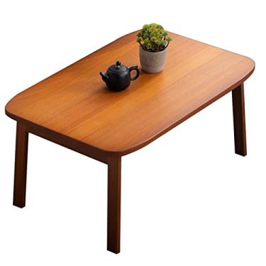 Imagem de AkosOL Mesa de madeira dobrável para sala de estar, mesa de café, mesa de centro dobrável, mesa de jogo infantil, mesa para laptop, 70 x 45 x 32 cm, marrom