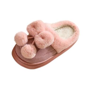 Imagem de Chinelo feminino casual fofo com nó de laço versátil moderno estilo outono inverno sandálias de sola grossa, rosa, 35