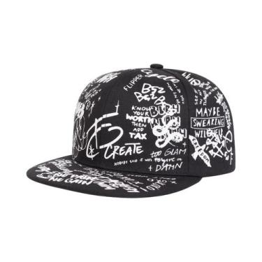 Imagem de Boné Ajustável Unissex Preto E Branco Com Estampa De Grafite Hip-Hop, 