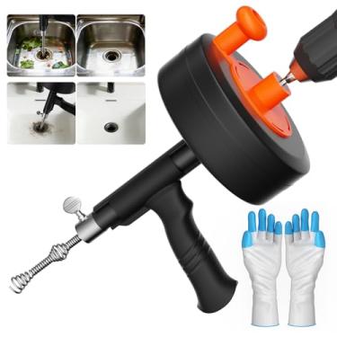 Imagem de Trado de cobra profissional de 25 m, removedor de entupimento de encanamento laranja com adaptador de broca para cozinha, banheiro e pia de chuveiro