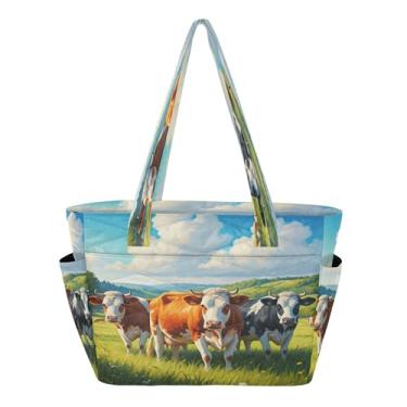 Imagem de Burbuja Bolsa feminina Beautifull Cows, sacola fofa com bolsos, leve e acolchoada para laptop, para viagem, escola, trabalho, academia