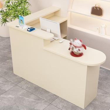 Imagem de Mesa de recepção moderna em forma de L com gavetas com trava - balcão frontal elegante para salão, varejo ou escritório - amarelo (R)