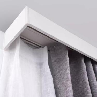 Imagem de Haste de cortina de teto de trilho duplo com sanefa - Divisória de sala de metal de 1,5 m para sala de estar e quarto - Placas de cortina elegantes incluídas