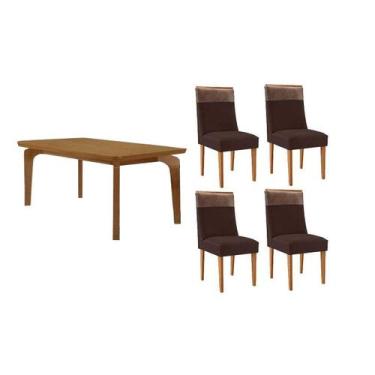 Imagem de Sala Jantar Mesa Londrina Tampo Curvo 120cm+4 Cadeiras Jaspe Madeira N