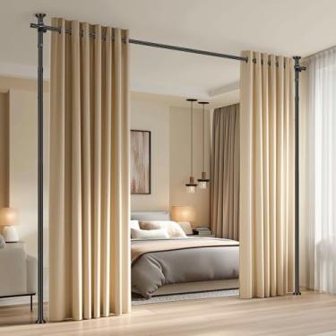 Imagem de Jilron Varões de cortina de tensão sem furadeira divisor de ambiente ajustável, haste de tensão para separador de quarto e divisória, fácil instalação para quarto e apartamento (preto - L35-100 × H43