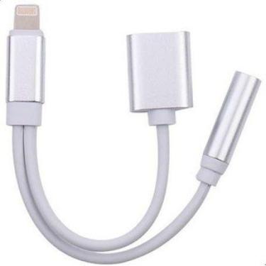 Imagem de ADAPTADOR DUPLO EM Y SEPARADO = CARREGAR + FONE P2 MICROFONE PARA IPHONE 6 7 8 9 10 11 12