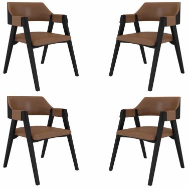 Imagem de Kit 4 Cadeiras Sala de Jantar e Jogos Carteados Madeira Maciça Poker Pu Caramelo/Preto G42 - Gran Belo