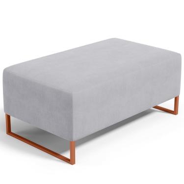 Imagem de Puff Decorativo Sala De Estar Cléo 90cm Base De Ferro Cobre W01 Suede Cinza - Lyam Decor