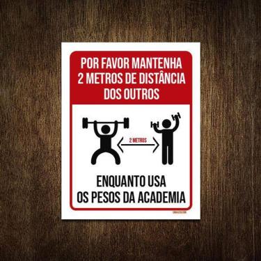 Imagem de Placa Distanciamento Social Academia Use Pesos 27X35