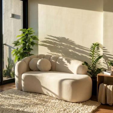 Imagem de Sofá Curvo 3 Lugares Orgânico Confortável Serena Boucle Bege - Montanari`s Decor