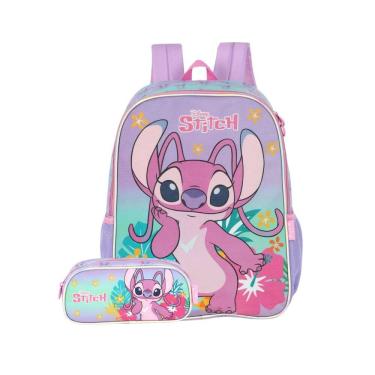 Imagem de Mochila Estojo Angel & Stitch Glitter Disney Meninas Escolar