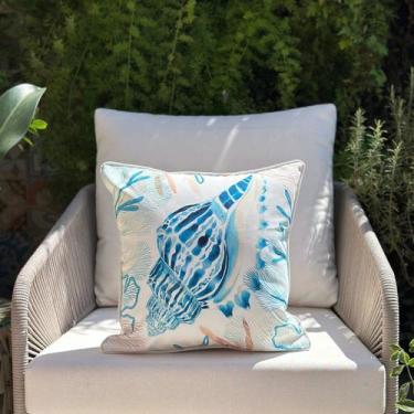 Imagem de Capa de Almofada Impermeável Concha Azul 45x45 - AMOFADAS