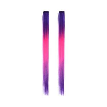 Imagem de Extensões De Cabelo Sintético Com Clipe Em Gradiente Tricolor Arco-Íri