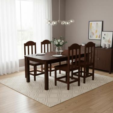 Imagem de Kit Mesa Com 4 Cadeiras De Madeira Maciça Safira Castanho Castanho S/estofado