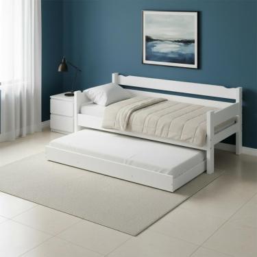Imagem de Bicama Solteiro Branca Madeira Maciça Com Cama Auxiliar