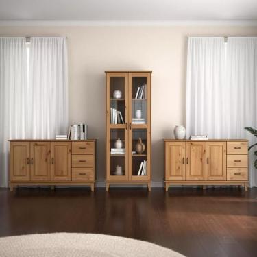 Imagem de Kit Cristaleira E 2 Balcões De 3 Portas Em Madeira Maciça