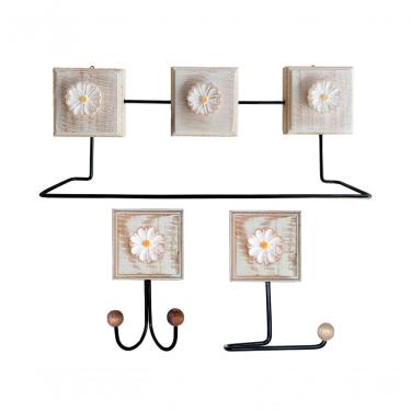 Imagem de Kit Banheiro 3 Peças Toalheiro Cabideiro Duplo Porta Papel Higiênico Design Vintage Artesanal Branco Estilo Rústico