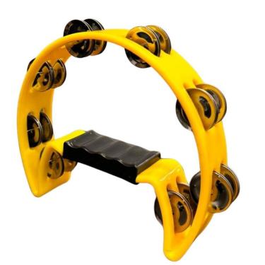 Imagem de Pandeiro Meia Lua Pandeirola Colorido Som Agudo com 16 Pares de Platinelas em Inox Amarelo OEM