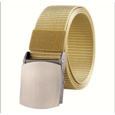 Imagem de Cinto Masculino OEM Moda Largo de Nylon com Fivela de PVC Plástico 120 cm Ferro Bege Ad...