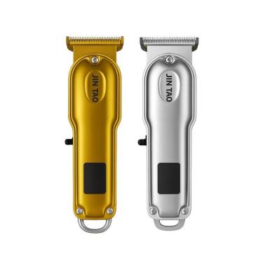 Imagem de Máquina de Acabamento Profissional Visor LCD para Barba e Cabelo Lâmina Aço Inox Bateria Recarregável Dourado e Prata