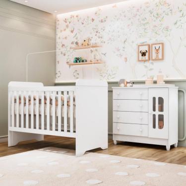 Imagem de Quarto Bebê Gabrielle Berço Americano 3Em1 Cômoda Infantil Fraldário 100% MDF Branco Ca...