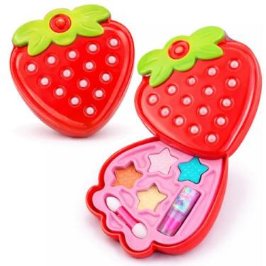 Imagem de 2 Estojos de Maquiagem Infantil de Morango com Anvisa Brinquedo Batom 