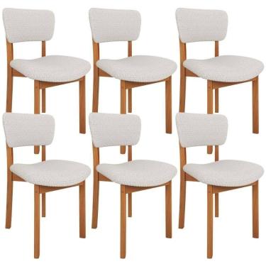 Imagem de Kit 06 Cadeiras Para Sala De Jantar Cozinha Living Estofada Dara L02 Bouclê Cru - Lyam Decor