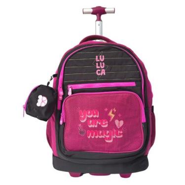 Imagem de Mochila Luluca Rosa Preto Nylon Rodinha Grande Capacidade Escolar - Cl
