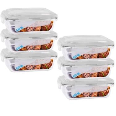 Imagem de KIT 6 Potes Vidro 640ML Forno, MicroondasRetan Tampa - Casa Linda
