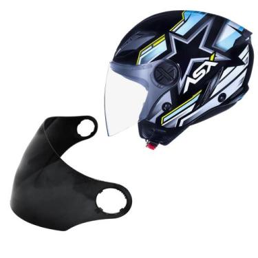 Imagem de Capacete Asx Aberto City Air Pilot Estela Moto +Viseira Fume, PRETO AZ
