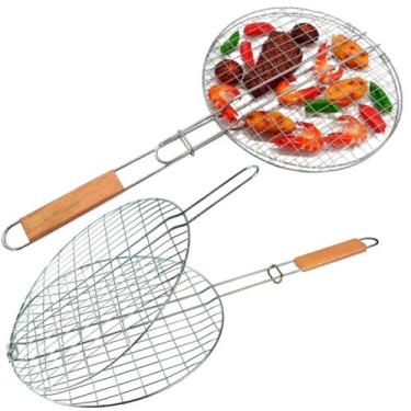 Imagem de Grelha Dupla para Churrasco Inox 31x31cm assar carne churrasqueira - G