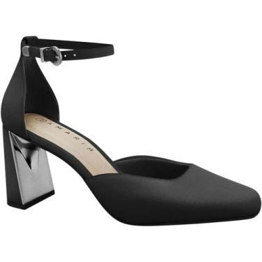 Imagem de Scarpin Ramarim Feminino Salto Quadrado com Tornozeleira, Preto, 38
