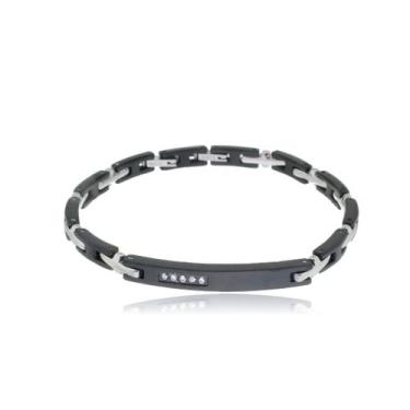 Imagem de Bracelete Aço 21cm Gomos e 5 Zircônias Brancas - Rosso Design