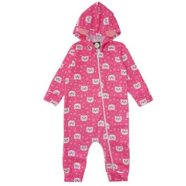 Imagem de Macacão Bebê Menina Longo Inverno moletom Flanelado Punhos Ziper Capuz
