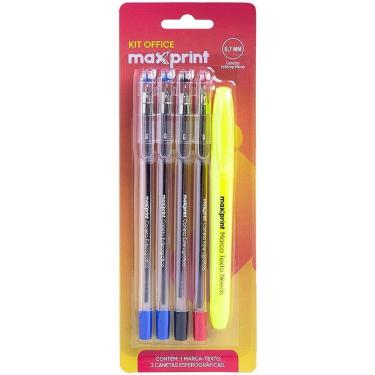 Imagem de Kit Escolar Maxprint Office Blister 5 Itens com 3 Canetas Esferográficas e Marca-Texto