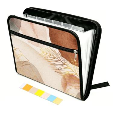 Imagem de WEBEEDY Pasta expansível de folhas de aquarela, 13 bolsos, organizador de arquivos de pasta sanfonada com 12 etiquetas coloridas e zíper, organizador portátil de documentos de viagem para papel de