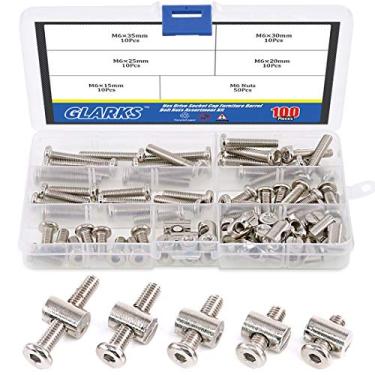 Imagem de Glarks 100 peças M6 x 15/25/35/45/55 mm Hex Drive Soquete Móvel Parafusos parafusos parafusos parafusos Porcas Kit sortido para Móveis, Berços, Babybeds, Berço, Cadeiras - Banhado a níquel