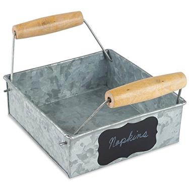 Imagem de Benjara Porta-guardanapos de metal galvanizado com cabo de madeira, cinza