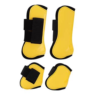 Imagem de Botas de tendão de cavalo, confortáveis ​​e de suporte forte em PU Shell Botas de tendão de cavalo para equitação com absorção de choque e(Amarelo, Um conjunto de quatro tamanhos extras)