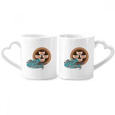 Imagem de Hong Kong Har Gow Conjunto de canecas de porcelana para casais, copo de cerâmica com alça de coração