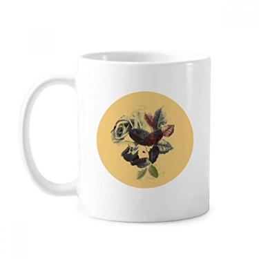 Imagem de Caneca de cerâmica para café com folhas de flores e rosas em aquarela cerâmica para café e porcelana