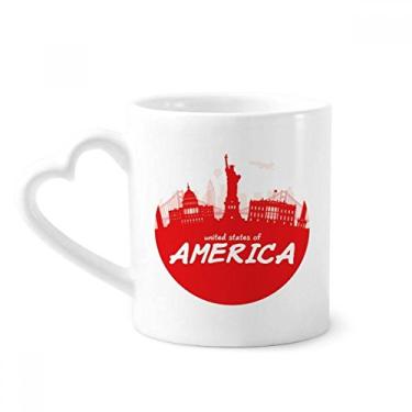 Imagem de Red Outline Landmark America USA Caneca café cerâmica copo de coração de vidro