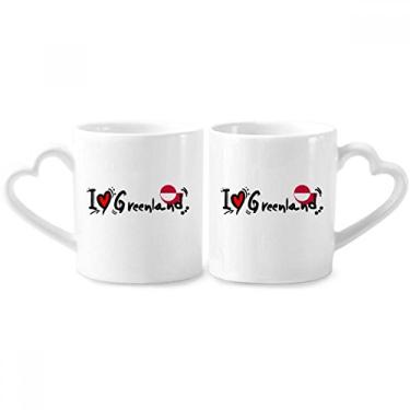 Imagem de I Love Greenland Word Flag Love Heart Illustration Couple Porcelain Mug Set Ceramic Lover Cup Heart Handle