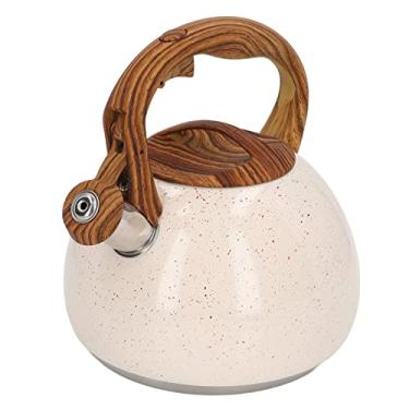Imagem de Chaleira de apito, chaleira de chá para casa, chaleira de 3 litros, fogão de aço inoxidável com cabo de madeira, bule de barriga grande bonito com pontos de estrela para bule de café